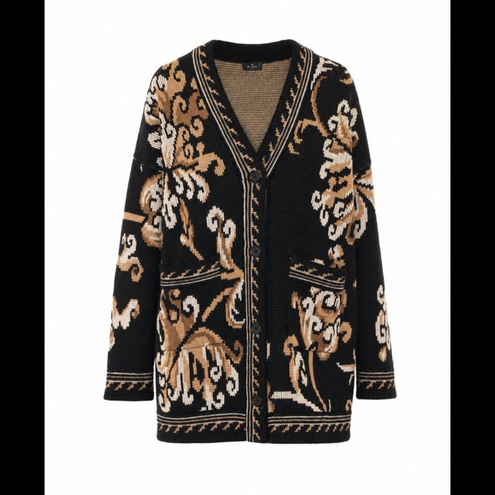 Etro Women Wool Cardigan With Floral Paisley Motif